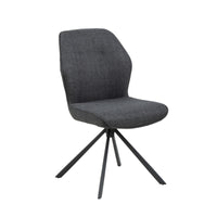Sedia Ann in tessuto grigio scuro con base girevole in metallo nero, ideale per arredare ambienti moderni.