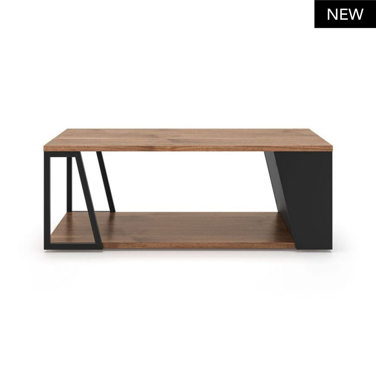 Tavolino Albi con finitura legno scuro e struttura in metallo nero. Perfetto per un ambiente sofisticato e contemporaneo con spazio per oggetti.
