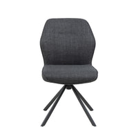 Vista frontale della sedia Ann grigio scuro con seduta imbottita e base in metallo nero, design elegante e funzionale.