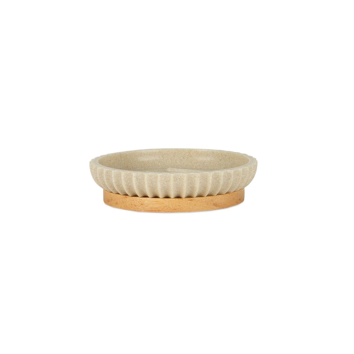 Portasapone in poliresina beige e legno