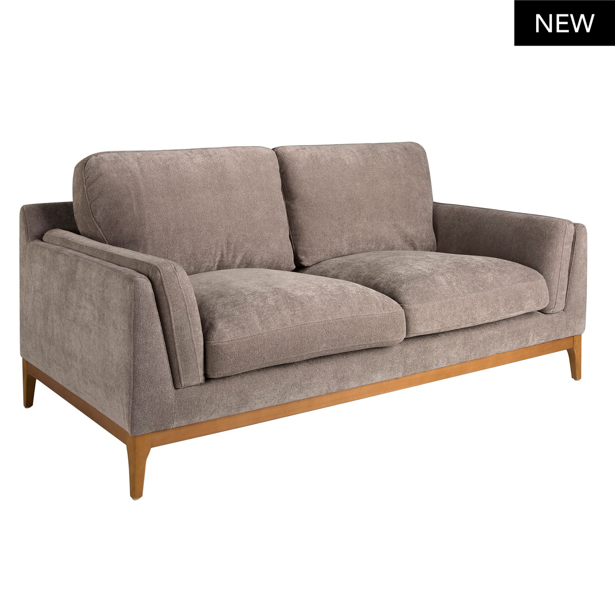 Divano Aaron a 2 posti, design moderno, tessuto marrone, gambe legno di pino. Solidità e stile per il tuo salotto. Dimensioni: 195x103x90cm. Compra online.