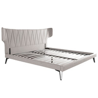 Letto Mandela senza materasso, con base multi-letto in legno di pino e struttura in tessuto grigio chiaro, perfetto per un arredamento moderno.