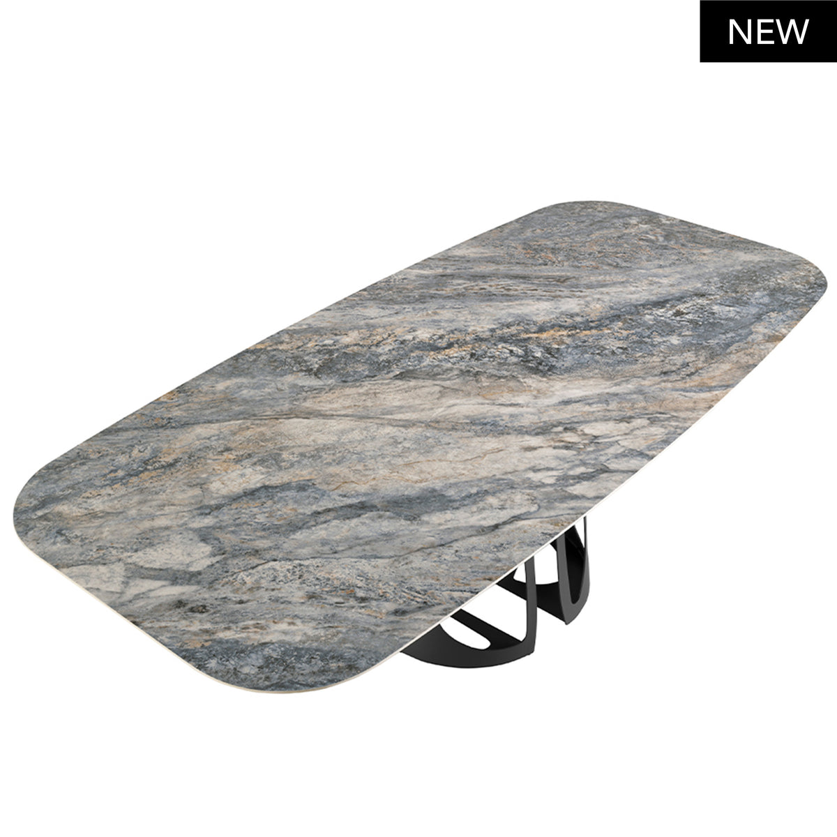 Scopri il Tavolo Ade: design moderno e resistente, piano in marmo porcellanato blu, gambe in acciaio nero. Eleganza e comfort per 10 commensali. Acquistalo ora!