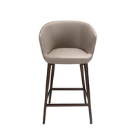 Scopri lo sgabello Gaia, con seduta ecopelle grigia e gambe inox marrone. Unisce comfort e design moderno per cucina e sala. Misure: 56x53x91 cm.