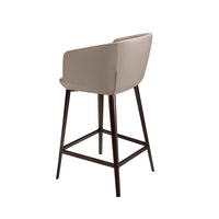 Scopri lo sgabello Gaia, con seduta ecopelle grigia e gambe inox marrone. Unisce comfort e design moderno per cucina e sala. Misure: 56x53x91 cm.