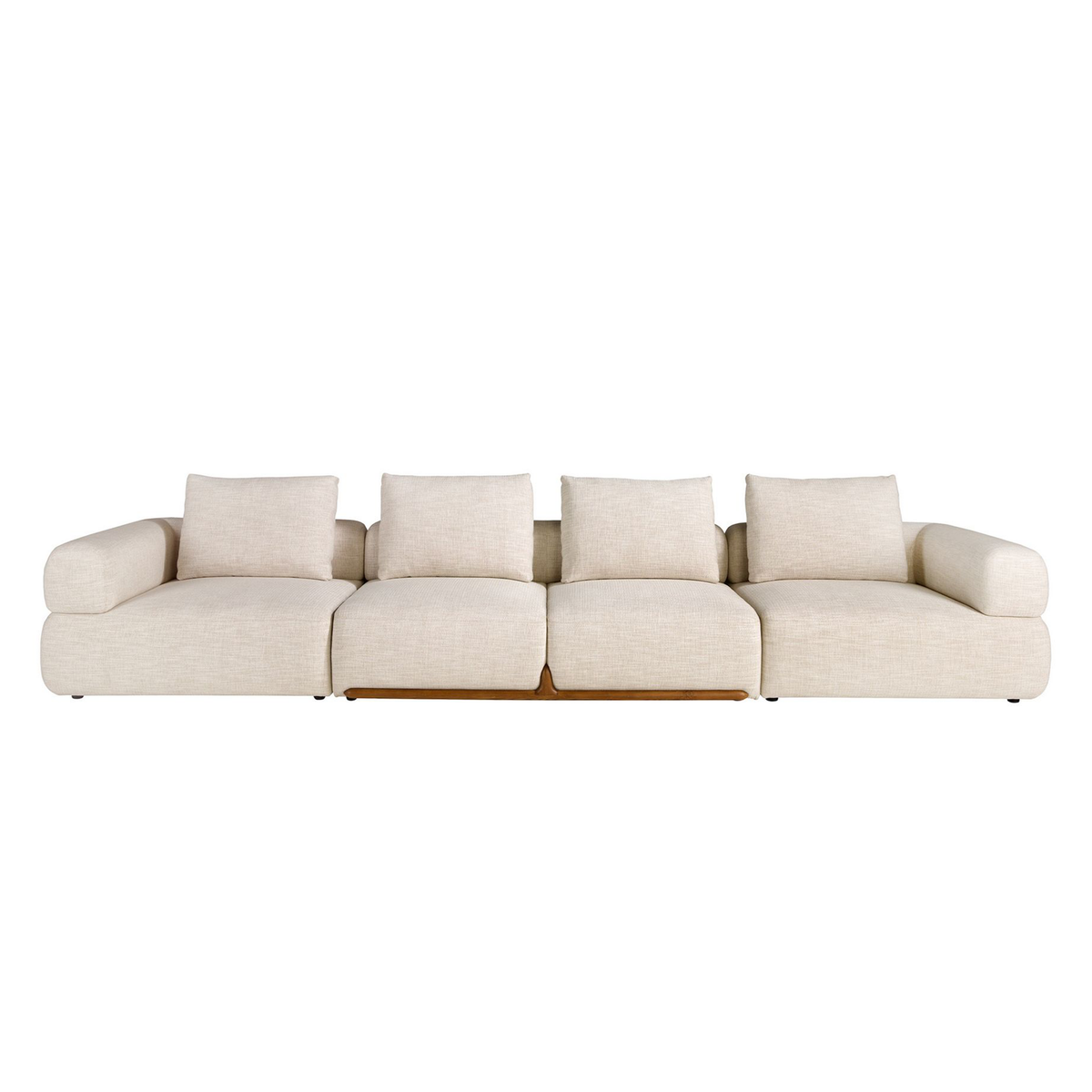 Divano Gustav moderno a 4 posti in tessuto beige, design elegante con struttura sfoderabile e gambe in PVC. Perfetto per il salotto.