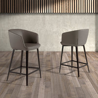 Scopri lo sgabello Gaia, con seduta ecopelle grigia e gambe inox marrone. Unisce comfort e design moderno per cucina e sala. Misure: 56x53x91 cm.