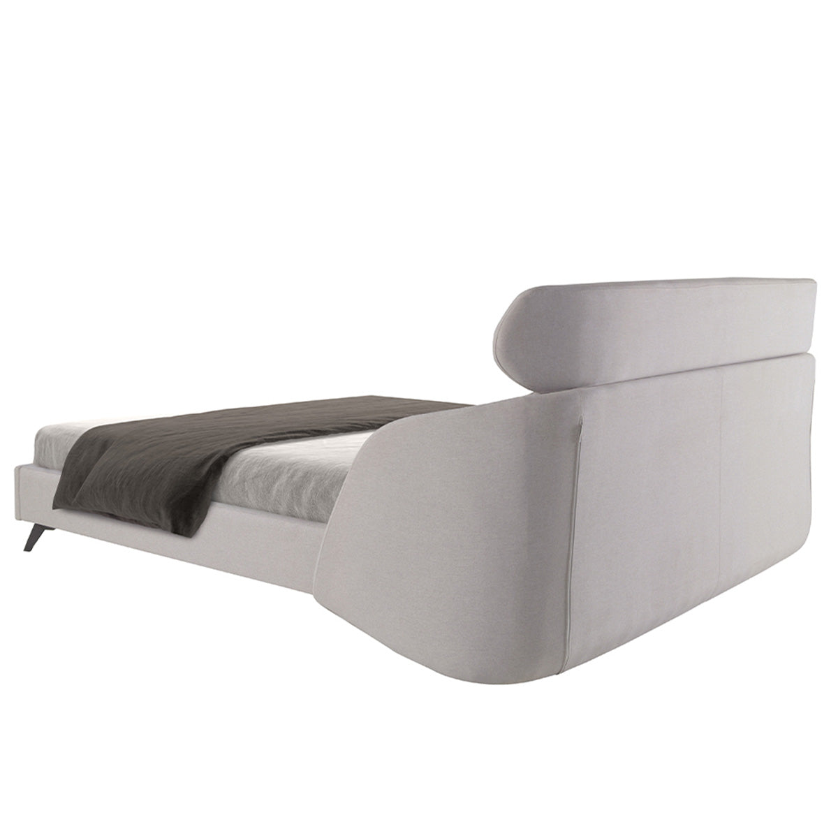 Retro del Letto Malung con testata imbottita e design curvo in tessuto grigio chiaro, perfetto per un look elegante.